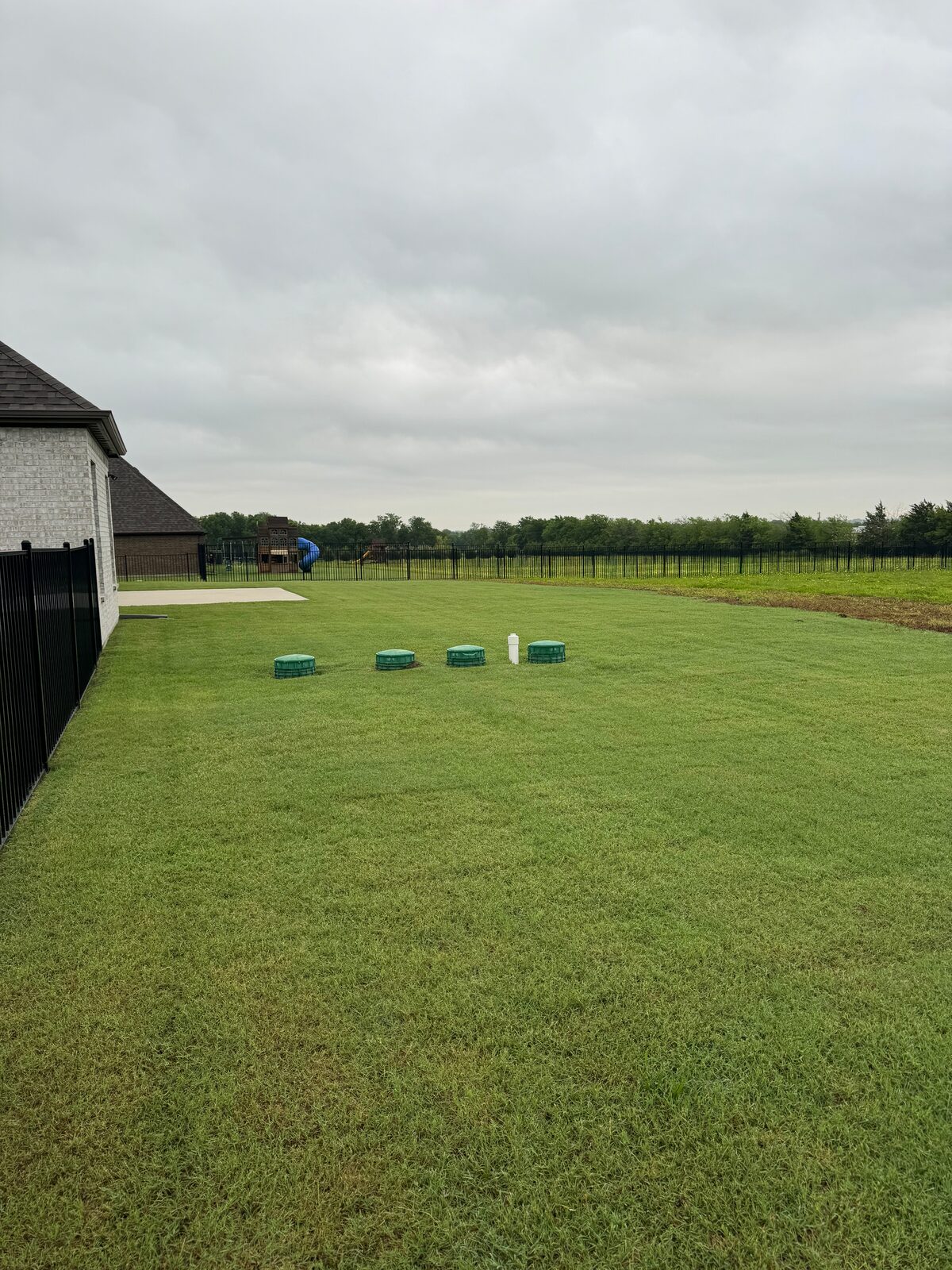 Porter's applying a professional lawn treatment in Fate, TX